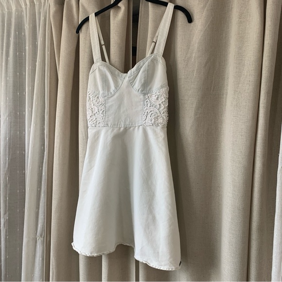 ABERCROMBIE & FITCH WHITE BLUE DENIM MINI DRESS S - Picture 4 of 10